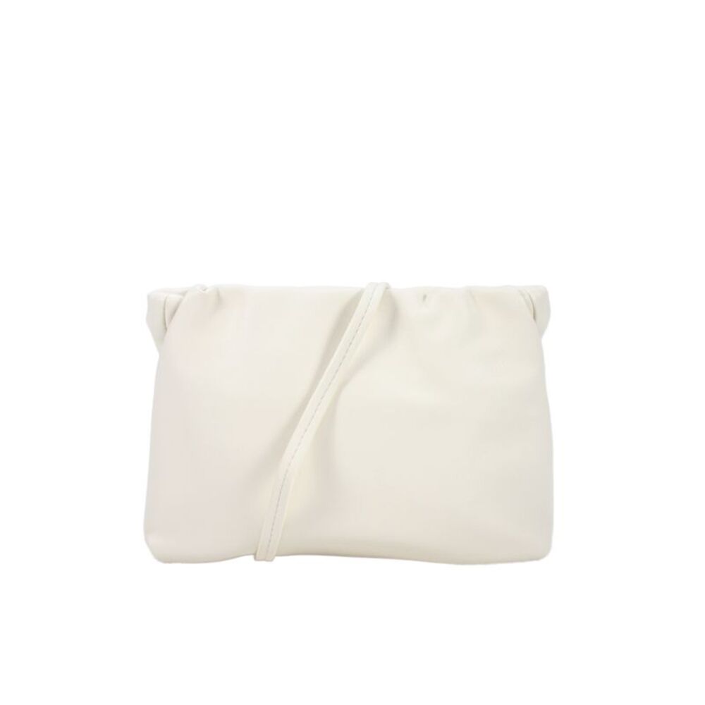 Anthropologie Womens Faux Leather Silver Tone Clutch Handbag Ivory White